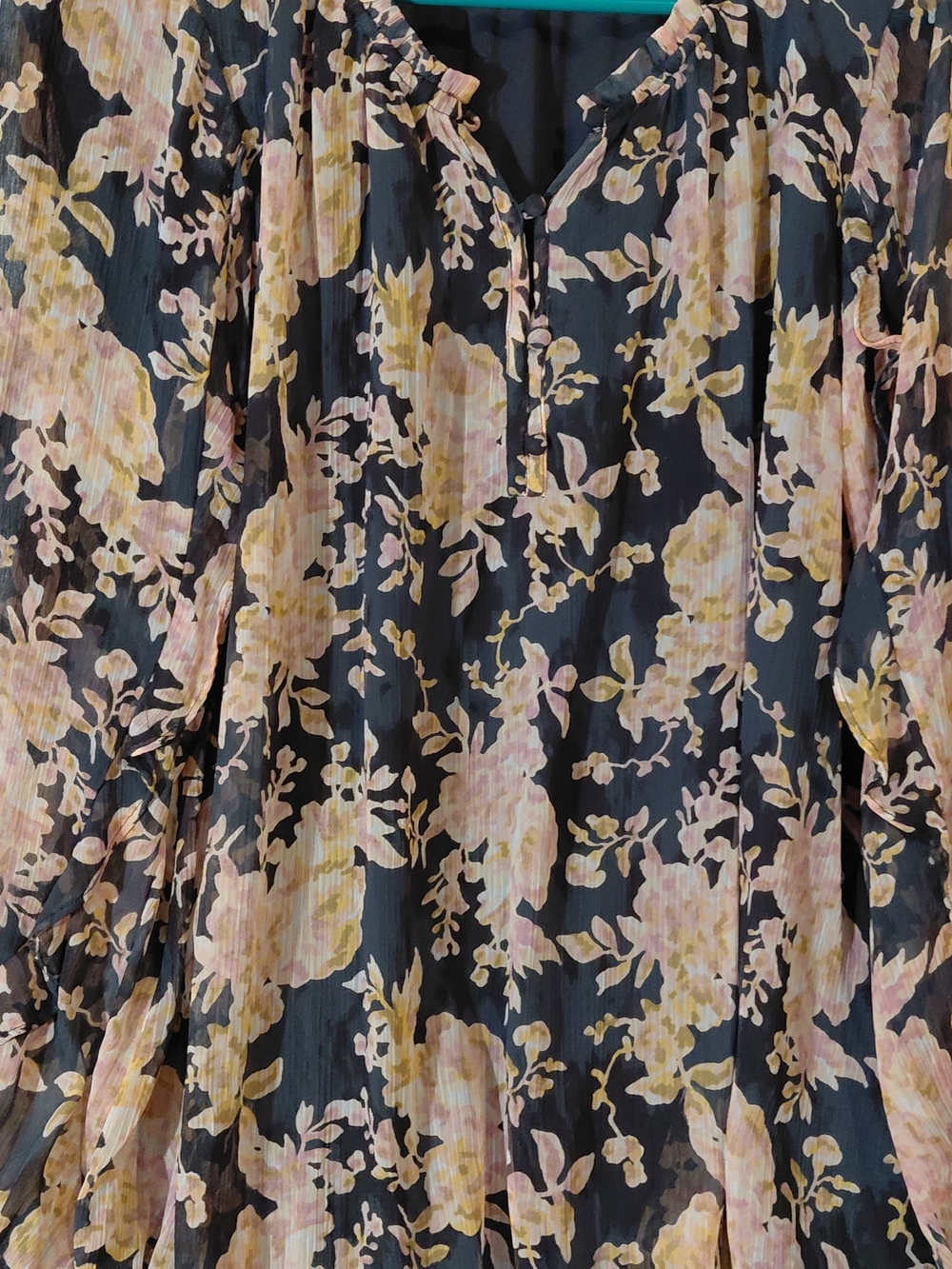 LC Lauren Conrad Black Floral Blouse with Pink & Cream Blooms - Picture 3 of 15